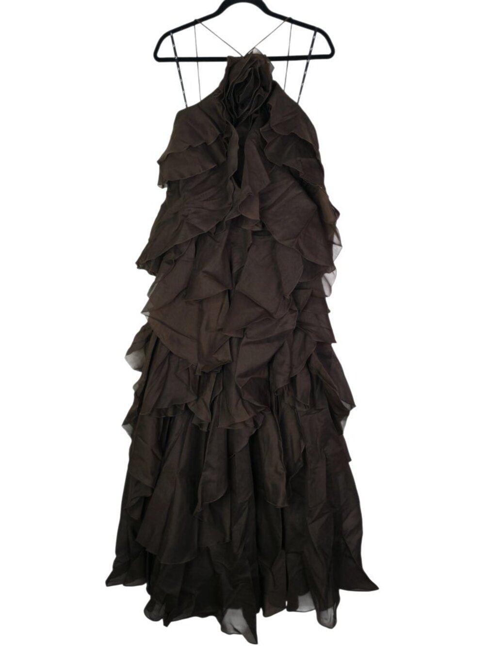 Aje Pandorea Dress Carob Brown Ruffle Rosette Layered Maxi NWT Size AU 10/US 6 - Picture 3 of 11